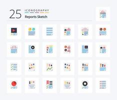 rapporter skiss 25 platt Färg ikon packa Inklusive sida. data. paj. Rapportera. läxa vektor