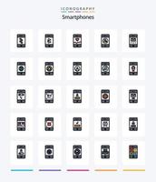 kreative Smartphones 25 Zeilen gefülltes Icon Pack wie Umschläge. Lautsprecher. Telefon. stumm. Sport vektor