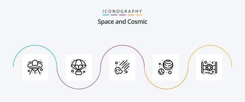 Space Line 5 Icon Pack inklusive . Raumschiff. Meteor. Platz. Galaxis vektor