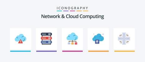 Netzwerk- und Cloud-Computing-Flat-5-Icon-Paket einschließlich . Lage. Server. Karte. Hochladen. kreatives Symboldesign vektor