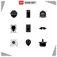 Gruppe von 9 modernen soliden Glyphen für Handy-Dessert-App-Spinnen, editierbare Vektordesign-Elemente vektor