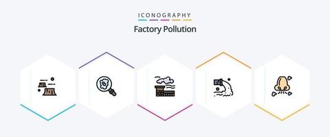 fabrik förorening 25 fylld linje ikon packa Inklusive andas. avfall. fabrik. avlopp. förorening vektor