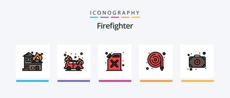 Feuerwehrmann-Linie gefüllt 5 Icon Pack einschließlich . Feuer. Notausgang. Wagen. Feuer. kreatives Symboldesign vektor