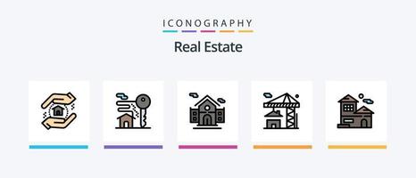 Immobilienlinie gefüllt 5 Icon Pack inklusive Kran. zu verkaufen. Handschlag . Anwesen . Gebäude. kreatives Symboldesign vektor