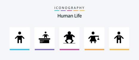 Human Glyph 5 Icon Pack inklusive . Menschen. Baby. Mann. Einkaufen. kreatives Symboldesign vektor