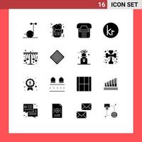 fast glyf packa av 16 universell symboler av spela dagis Kontakt isländsk valuta redigerbar vektor design element