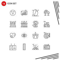 universelle Symbolsymbole Gruppe von 16 modernen Umrissen von Laborchemie trinken WLAN-Netzwerk editierbare Vektordesign-Elemente vektor