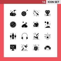 Stock Vector Icon Pack mit 16 Linienzeichen und Symbolen für Konstruktion und Werkzeuge Rubin Zahnedelstein Diamant editierbare Vektordesign-Elemente