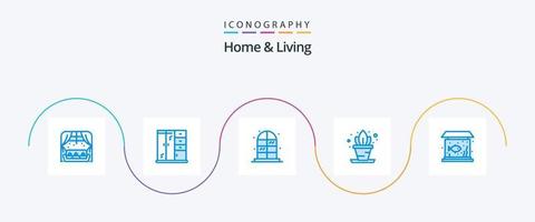 Hem och levande blå 5 ikon packa Inklusive . levande. fisk vektor