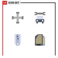 flaches Icon-Paket mit 4 universellen Symbolen für Bau und Werkzeuge Militärtransportdienst gestreifte editierbare Vektordesign-Elemente vektor