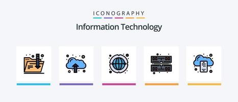 information teknologi linje fylld 5 ikon packa Inklusive delning. fil. brandvägg. moln. mapp. kreativ ikoner design vektor