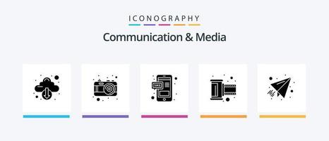 kommunikation och media glyf 5 ikon packa Inklusive post. rulle. bild. Foto. chatt. kreativ ikoner design vektor