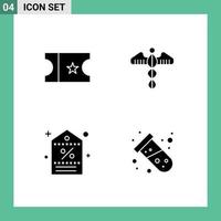 solides Glyphenpaket mit 4 universellen Symbolen für bearbeitbare Vektordesign-Elemente für Filmförderungssymbolpflege-Tags vektor