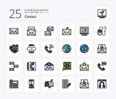 Kontakt 25 Zeilen gefülltes Icon Pack inklusive Anruf. Sieb. Umschlag. online. Schreibtisch vektor