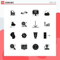 Gruppe von 16 soliden Glyphenzeichen und Symbolen für bearbeitbare Vektordesign-Elemente für Tagessupermarktuniversum-Einkaufsverkaufstafel vektor