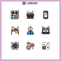 Gruppe von 9 modernen Filledline-Flachfarben für Tisch-Schreibtisch-Lebensmittelbücher huawei editierbare Vektordesign-Elemente vektor