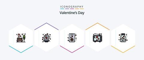 Valentinstag 25 Filledline Icon Pack inklusive TV. Liebhaber. Tee. Liebe. Liebe vektor