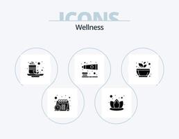 wellness glyf ikon packa 5 ikon design. spa. murbruk. te. slipning. tandborste vektor