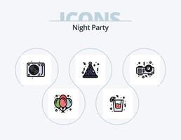 natt fest linje fylld ikon packa 5 ikon design. natt. hatt. dryck. natt. jordgubb vektor