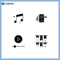 Piktogramm-Set aus 4 einfachen soliden Glyphen von Audio-Gadgets sperren Schlüsselloch-Technologie editierbare Vektordesign-Elemente vektor