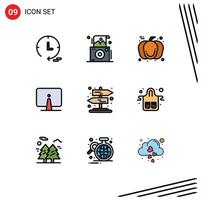 Packung mit 9 modernen Filledline-Flachfarben Zeichen und Symbolen für Web-Printmedien wie ländlichen Monitor Thanksgiving imac computerbearbeitbare Vektordesign-Elemente vektor