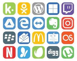 20 Social Media Icon Pack inklusive msn lastfm Teamviewer Finder Posteingang vektor