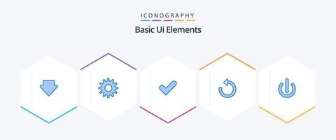 grundläggande ui element 25 blå ikon packa Inklusive kraft. av. bock. knapp. rotera vektor