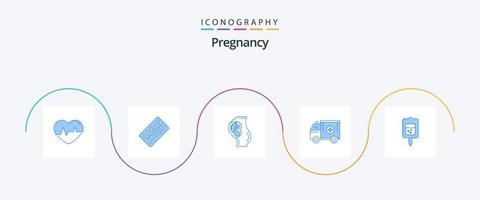 Schwangerschaft blau 5 Icon Pack inklusive Medizin. Krankenwagen. Tablette. Mutter. Baby vektor