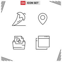 Stock Vector Icon Pack mit 4 Zeilenzeichen und Symbolen für Chili-Dokumentenordner Pfeffer-Standortordner editierbare Vektordesign-Elemente