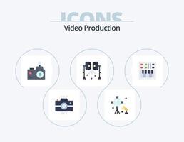 Videoproduktion Flat Icon Pack 5 Icon Design. offenes Volumen. Verstärker. Fotograf. Studioleuchten. Scheinwerfer vektor