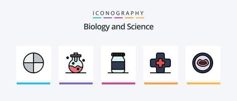 biologi linje fylld 5 ikon packa Inklusive mun. laboratorium. piller. kemi. biokemi. kreativ ikoner design vektor
