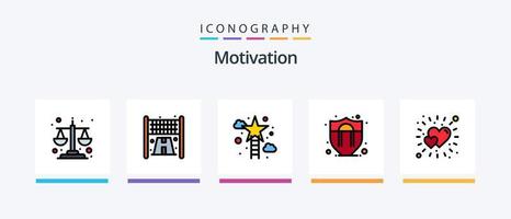 motivering linje fylld 5 ikon packa Inklusive . mål. kontor. pil. tid. kreativ ikoner design vektor