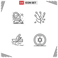uppsättning av 4 modern ui ikoner symboler tecken för marknadsföring kampanj Träning anemon vår blomma cirkel redigerbar vektor design element