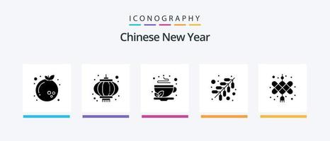 chinesisches neujahr glyph 5 icon pack inklusive cny. Arbeit. Tasse. Religion. Tee. kreatives Symboldesign vektor