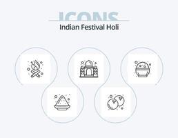 holi linje ikon packa 5 ikon design. Indien. rangoli. pulver. mönster. Indien vektor