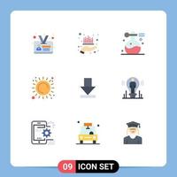 Stock Vector Icon Pack mit 9 Zeilen Zeichen und Symbolen für Pfeil Sonnenlicht Schönheit Sonne Yoga editierbare Vektordesign-Elemente