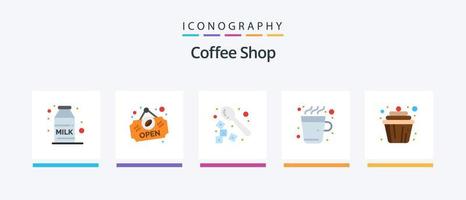 Coffee Shop Flat 5 Icon Pack inklusive Muffin. Kuchen. Getränk. Cupcake. Getränk. kreatives Symboldesign vektor