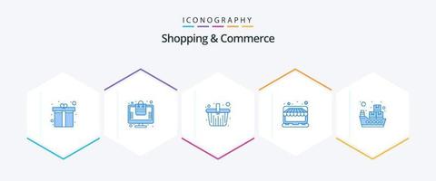 Shopping und Handel 25 blaue Icon-Packs inklusive Shop. Laden. online. online. Einkaufskorb vektor