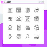 Stock Vector Icon Pack mit 16 Zeilen Zeichen und Symbolen für Promotion Sale Hand Website Discount Shopping editierbare Vektordesign-Elemente