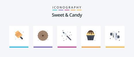 süßes und süßes flaches 5-Icon-Paket mit Süßigkeiten. Süßigkeiten. Camping. Muffin. Nachtisch. kreatives Symboldesign vektor
