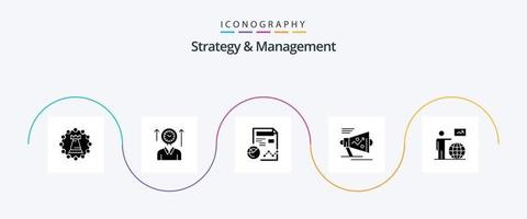 Strategie und Management Glyphe 5 Icon Pack inklusive Lautsprecher. Marketing. hoch. Unternehmen. Profil vektor