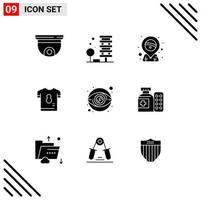 9 universell fast glyf tecken symboler av skjorta utrustning stad fotboll stift redigerbar vektor design element