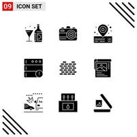 Stock Vector Icon Pack mit 9 Zeilenzeichen und Symbolen für Sicherheitsschutz Platzhalter Konstruktionsdatenbank editierbare Vektordesign-Elemente