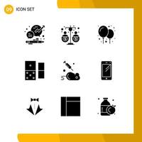Stock Vector Icon Pack mit 9 Zeilenzeichen und Symbolen für Labordominos, die Dominopartys finanzieren, editierbare Vektordesignelemente