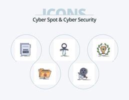 Cyber Spot und Cyber Security Line gefüllt Icon Pack 5 Icon Design. Spiel. Schlacht. Schild. Skript. bösartig vektor