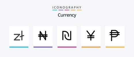 valuta linje fylld 5 ikon packa Inklusive filippinska . levbrazil. dollar . kirgizistan . bulgariska. kreativ ikoner design vektor