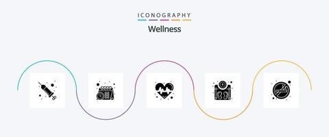 Wellness Glyph 5 Icon Pack inklusive Rauchverbot. Zigarette. schlagen. Gewicht. Skala vektor