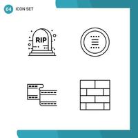 grupp av 4 modern fylld linje platt färger uppsättning för halloween movi app meny tegelstenar layout redigerbar vektor design element