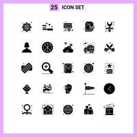 25 universelle solide Glyphenzeichen Symbole des Dateityps Dokument hinzufügen Design-Credit editierbare Vektordesign-Elemente vektor
