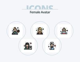 weibliche Avatarlinie gefüllt Icon Pack 5 Icon Design. Nachrichtensprecherin. weiblicher Anker. Business Analyst. Arbeiter. weiblich vektor